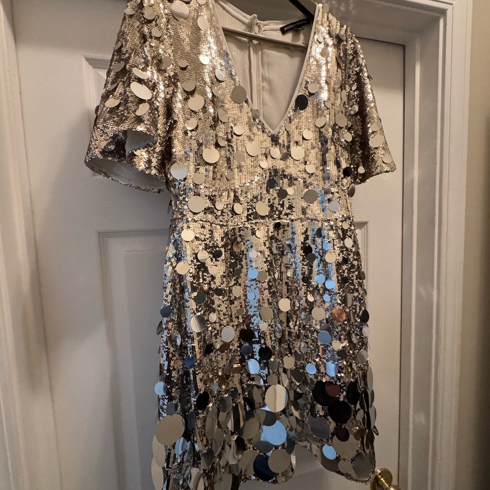 Boston Proper Silver Sequin Dress